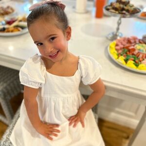 Janie & Jack White Seersucker Puff Sleeve Dress